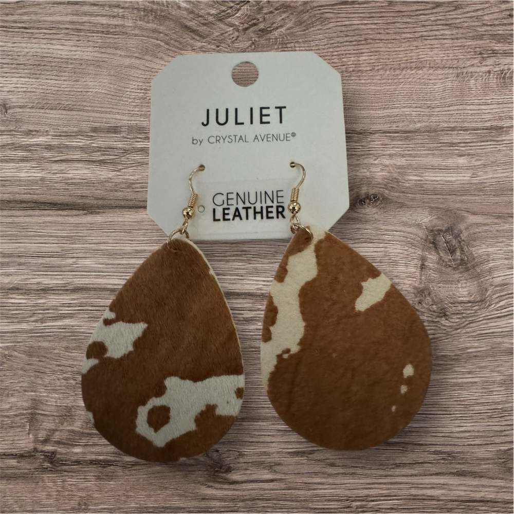 Women's Juliet by Crystal Avenue One Size Brown White Cow Print Earrings